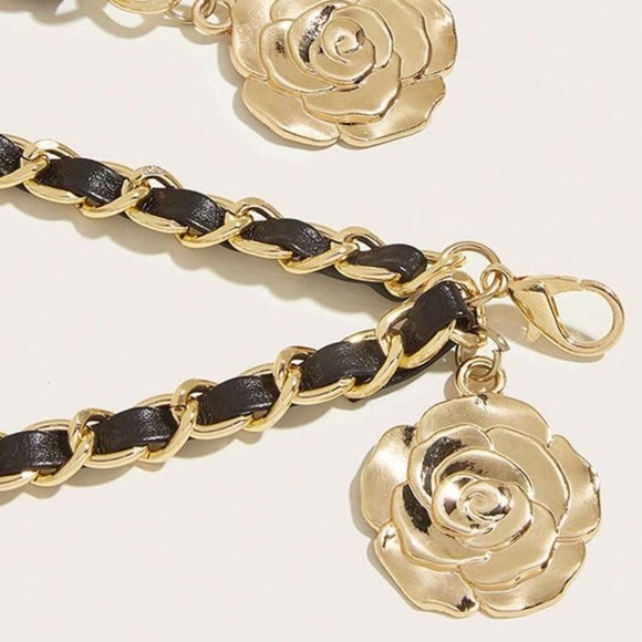 Gold and Black Chain Belt, Black Faux Leather and Gold Chain Belt - Picture 5 of 8